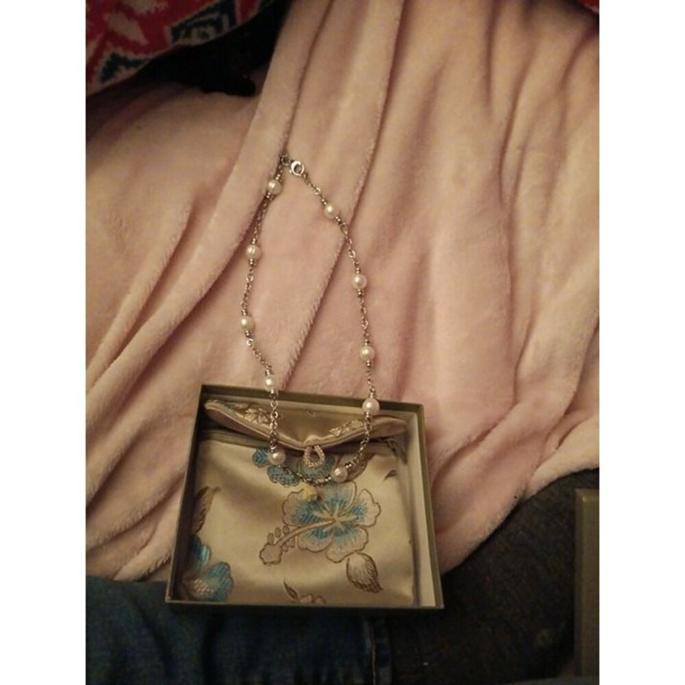 Silver and white freshwater pearl necklace by honora collections